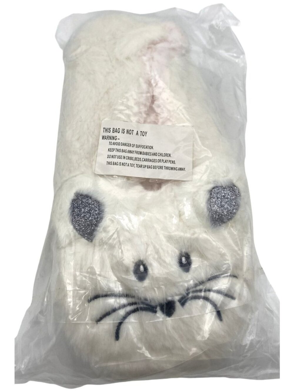 Womens White Small / Medium Kitty Plush Slippers New Sealed Cat Face